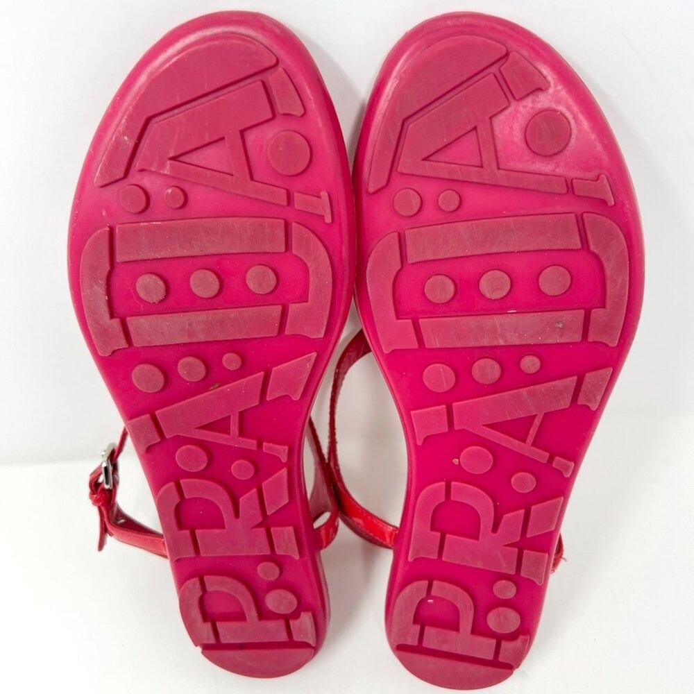 Prada Pink Patent Leather Flat Sandals T‎ Strap Logo 39.5 - Picture 7 of 8
